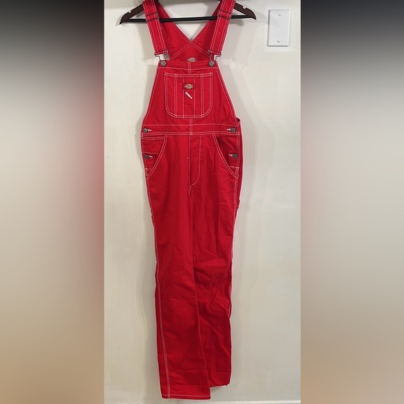 Dickies Womans Red Overall Bibs - Picture 2 of 14